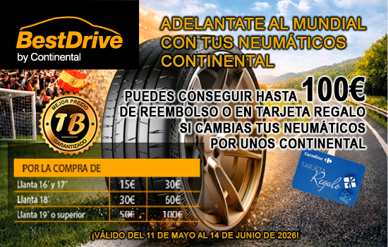 Hasta 100€ de reembolso o tarjeta regalo con neumáticos Continental